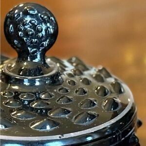 Indiana Glass Tiara Cameo black diamond point pattern vanity or dresser jars.